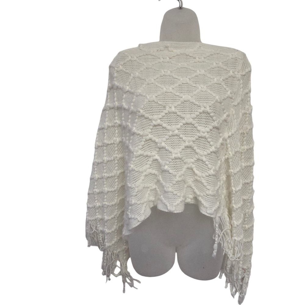 Boho Crochet Knit‎ Poncho Shawl Fringe Ivory Accessories Festival Cottagecore